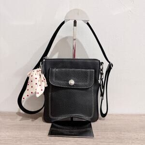 Coach Small Black Leather Messenger Crossbody Bag with Adorable Silk Bow